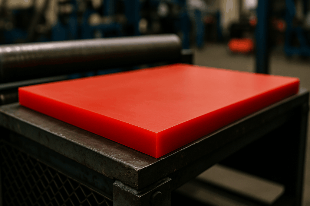 chapa de poliretano vermelha em fábrica